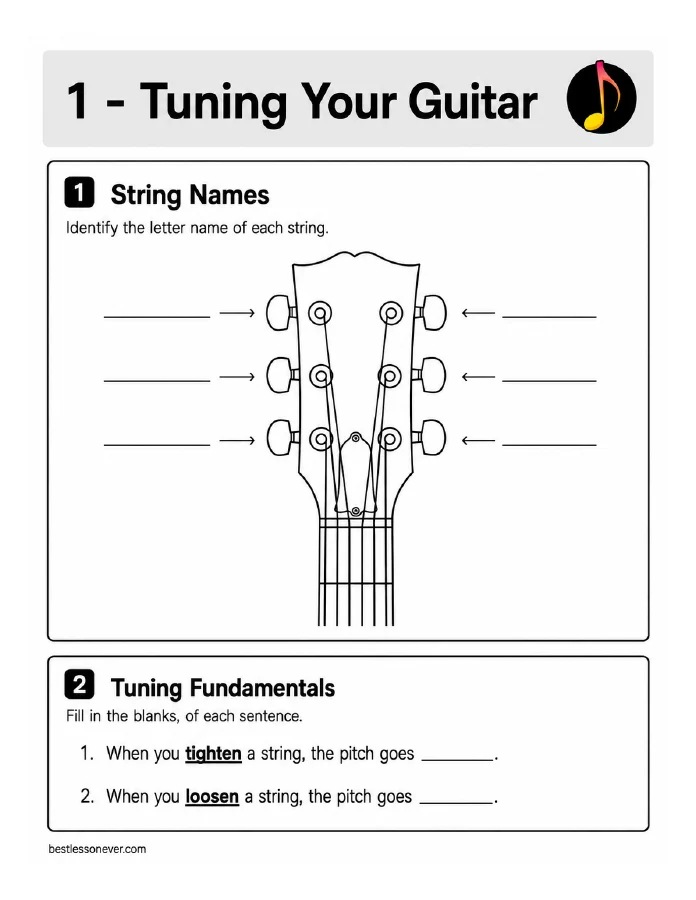 Preview of the Guitar lesson one worksheet